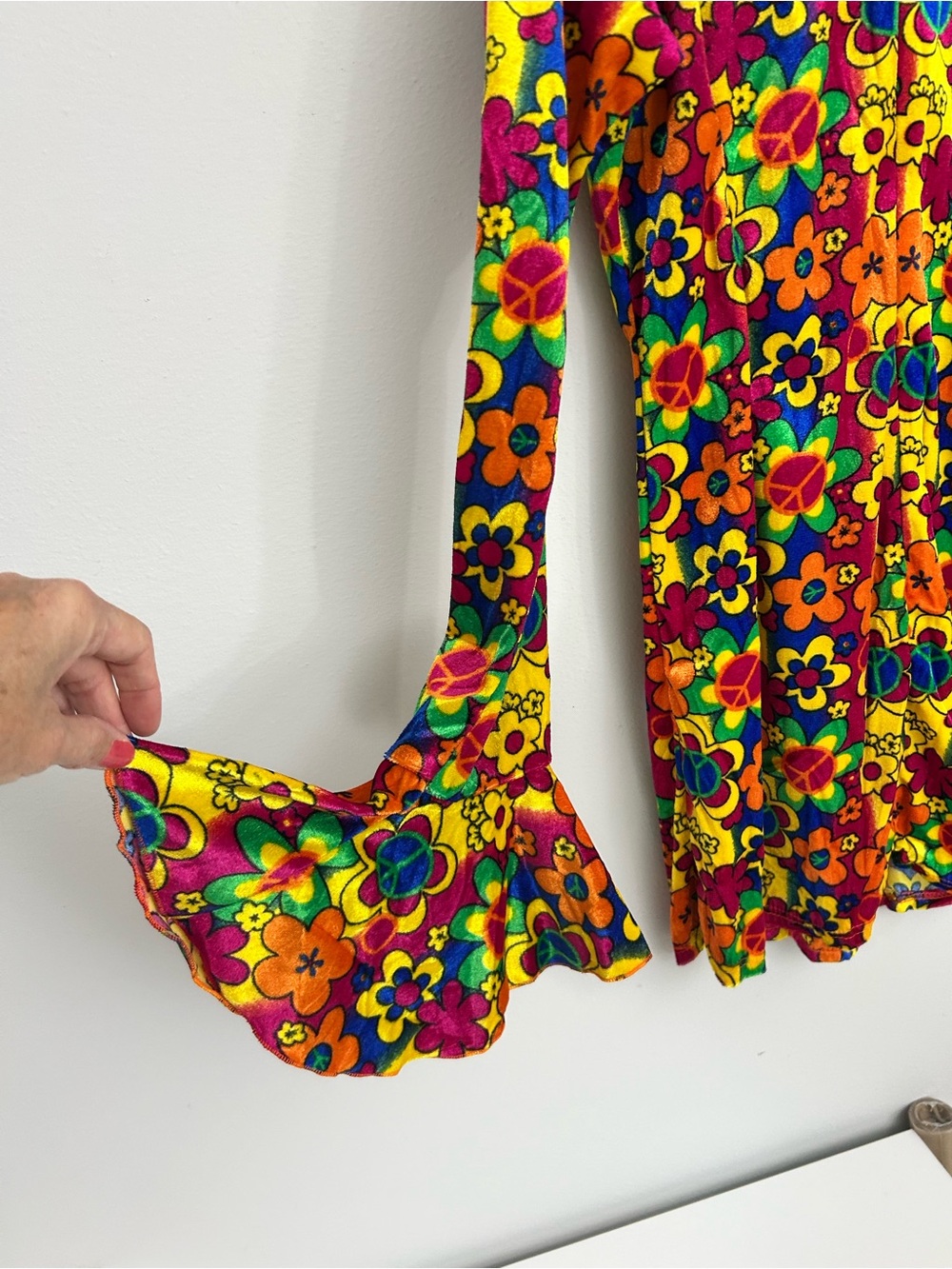 Flower Power Retro Floral Mini Dress Yellow Orange Pink Hippie Costume Sz 12-14 - Picture 5 of 10